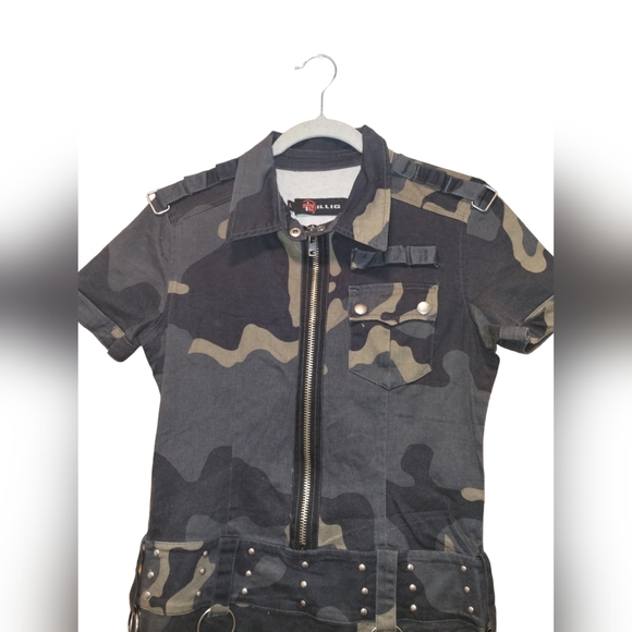 GOTH CAMO ILLIG BRAND MILITARY MINI DRESS SIZE L - Picture 10 of 11